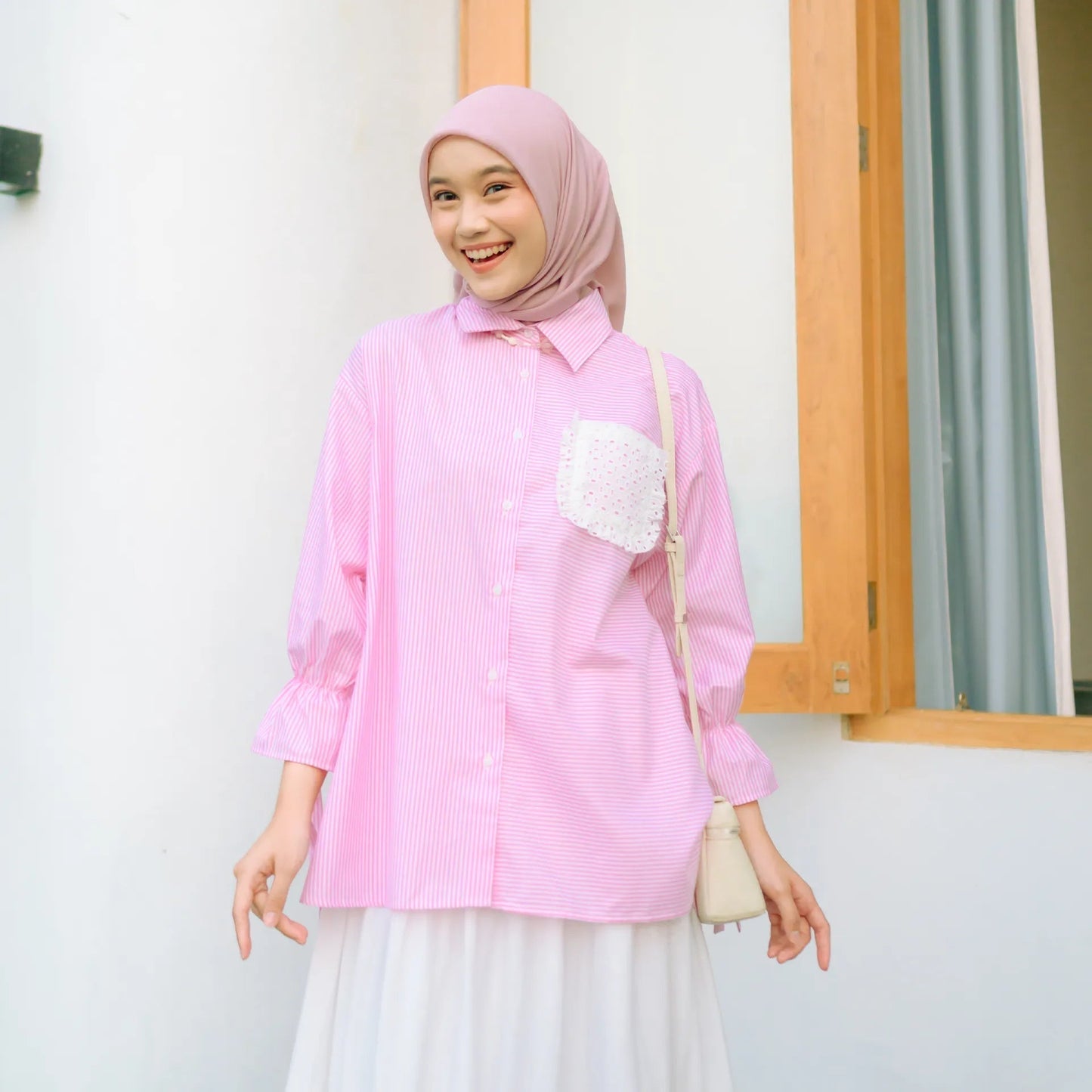 Napoli Stripe Pink Tops | HijabChic