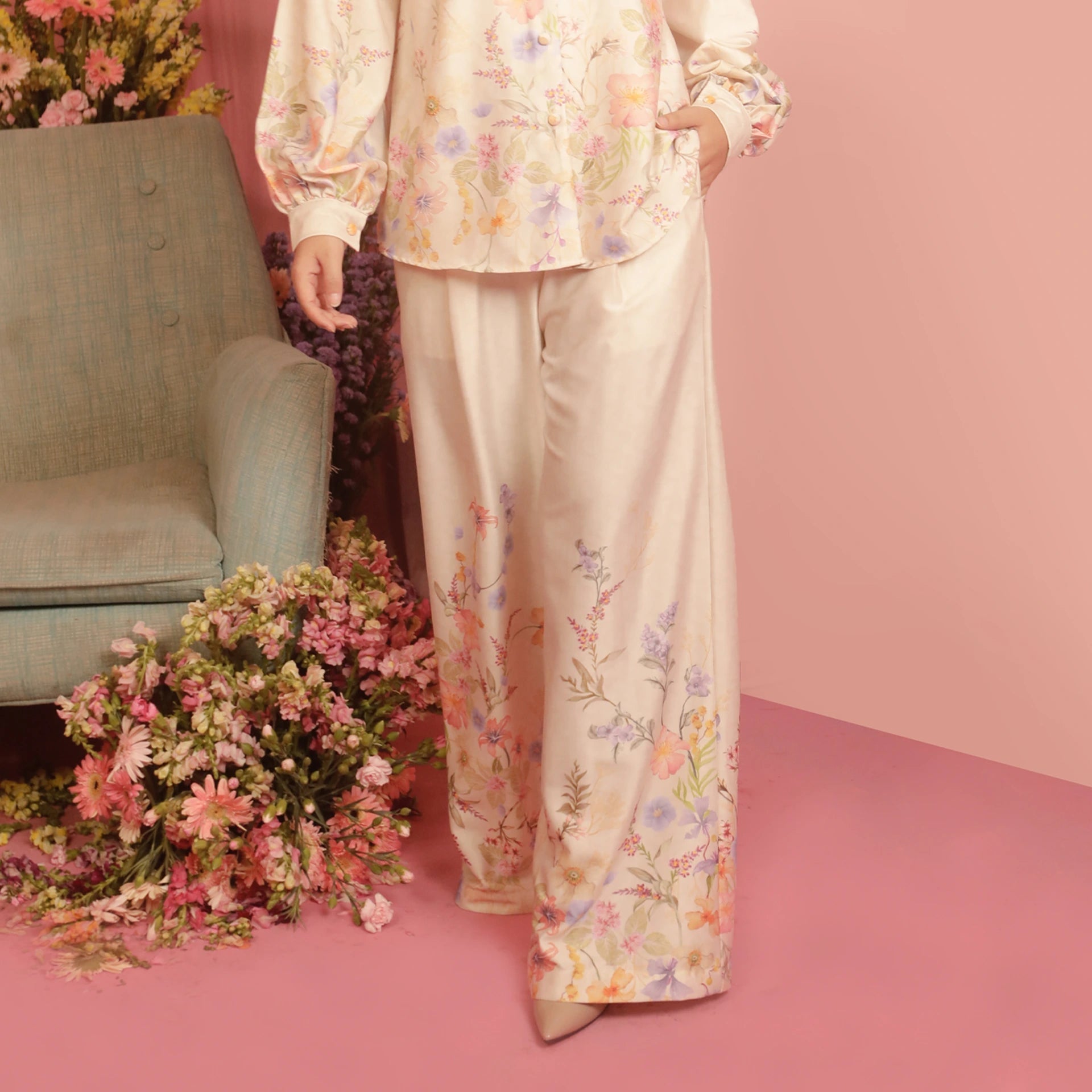 Preena Flora Botanica Beige Pants | HijabChic