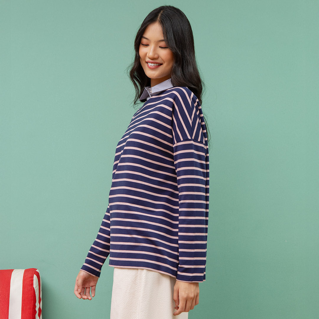 Ulyani Dark Blue Stripe Tops