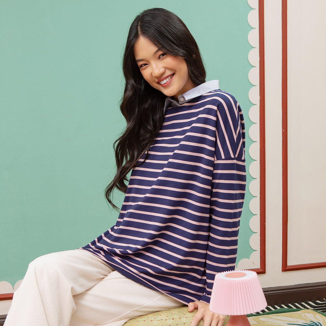 Ulyani Dark Blue Stripe Tops