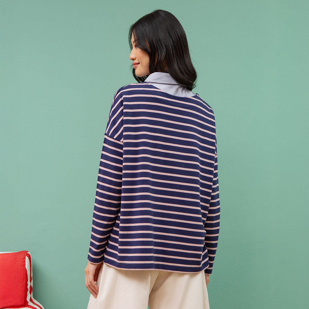 Ulyani Dark Blue Stripe Tops