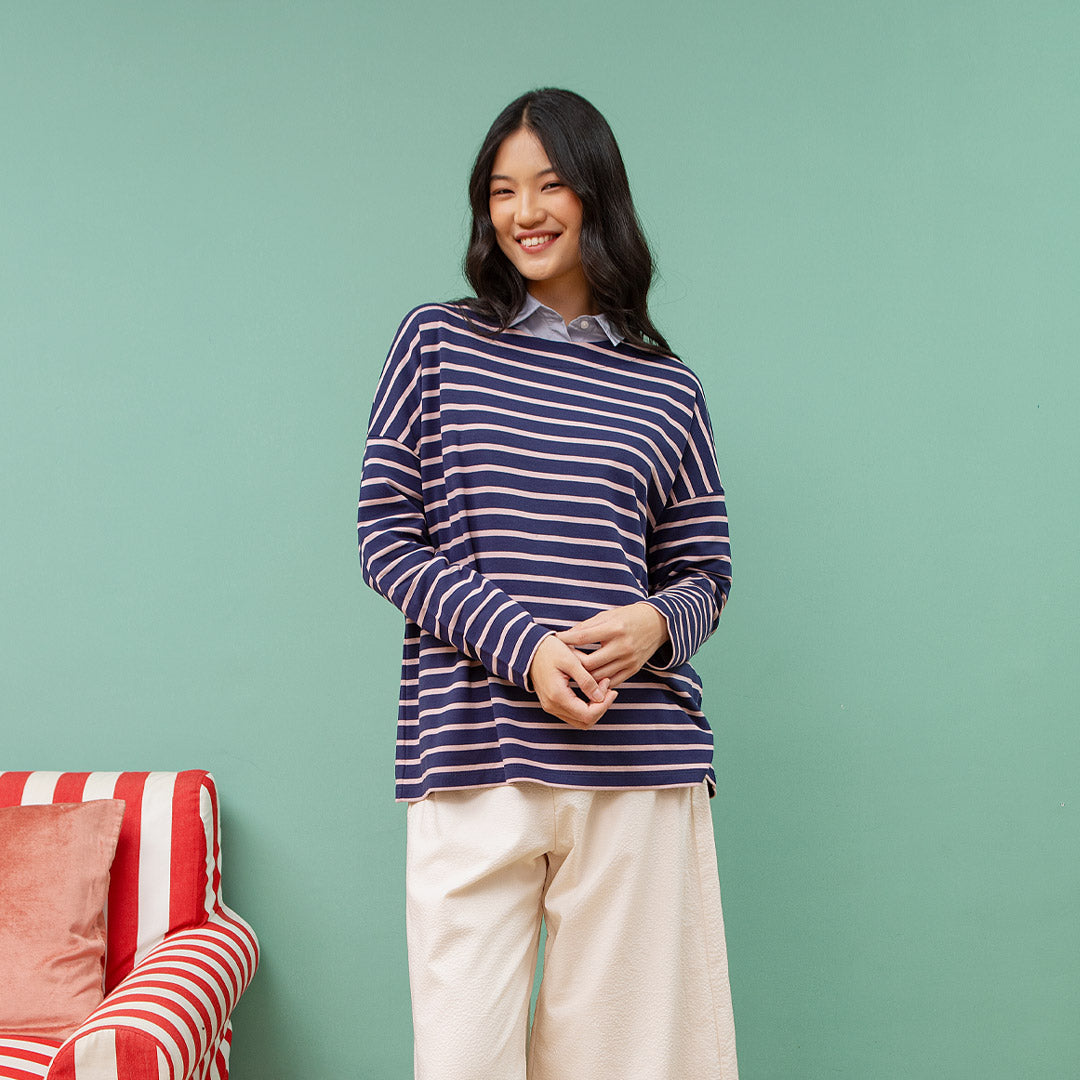Ulyani Dark Blue Stripe Tops