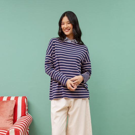 Ulyani Dark Blue Stripe Tops