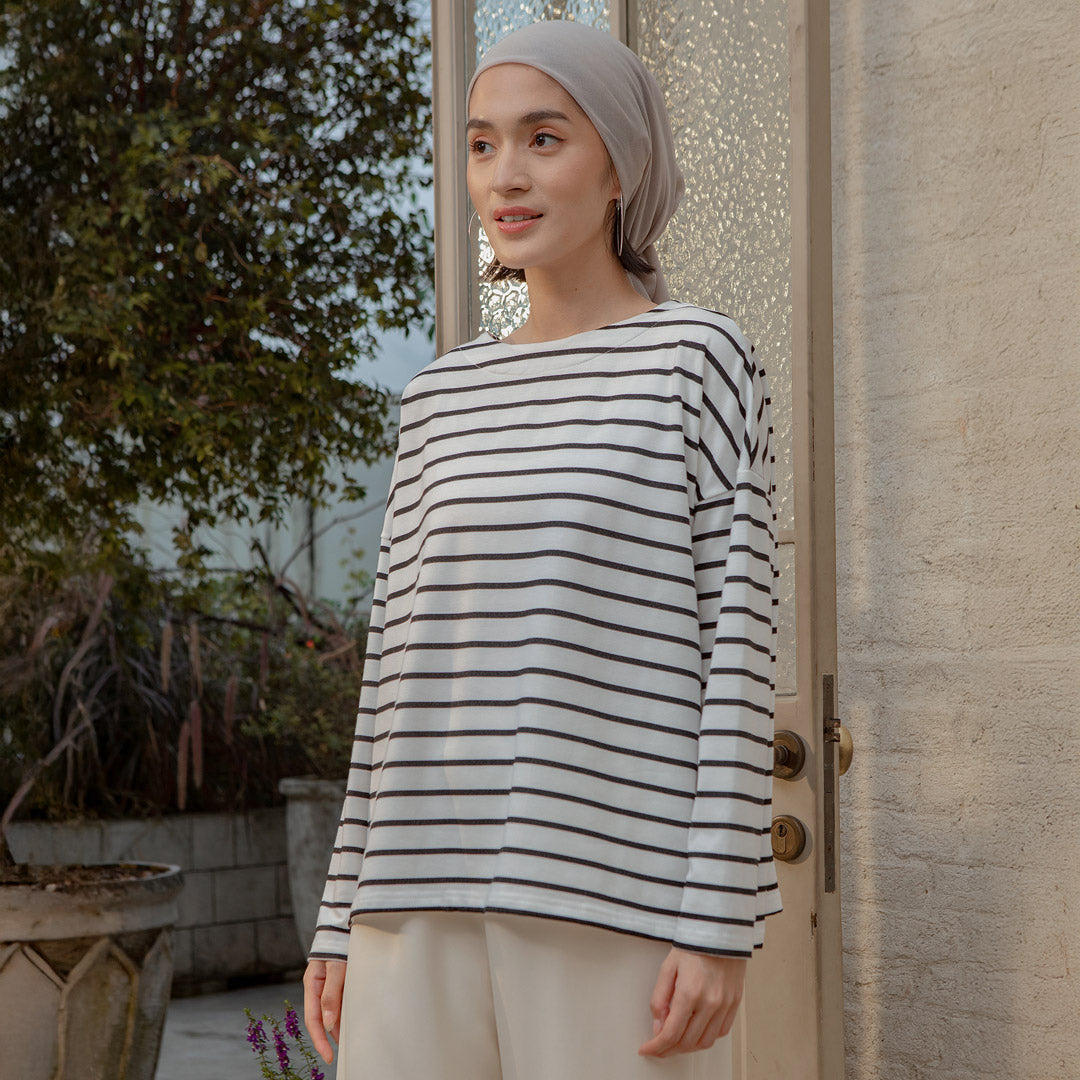 Ulyani Black and White Stripe Tops