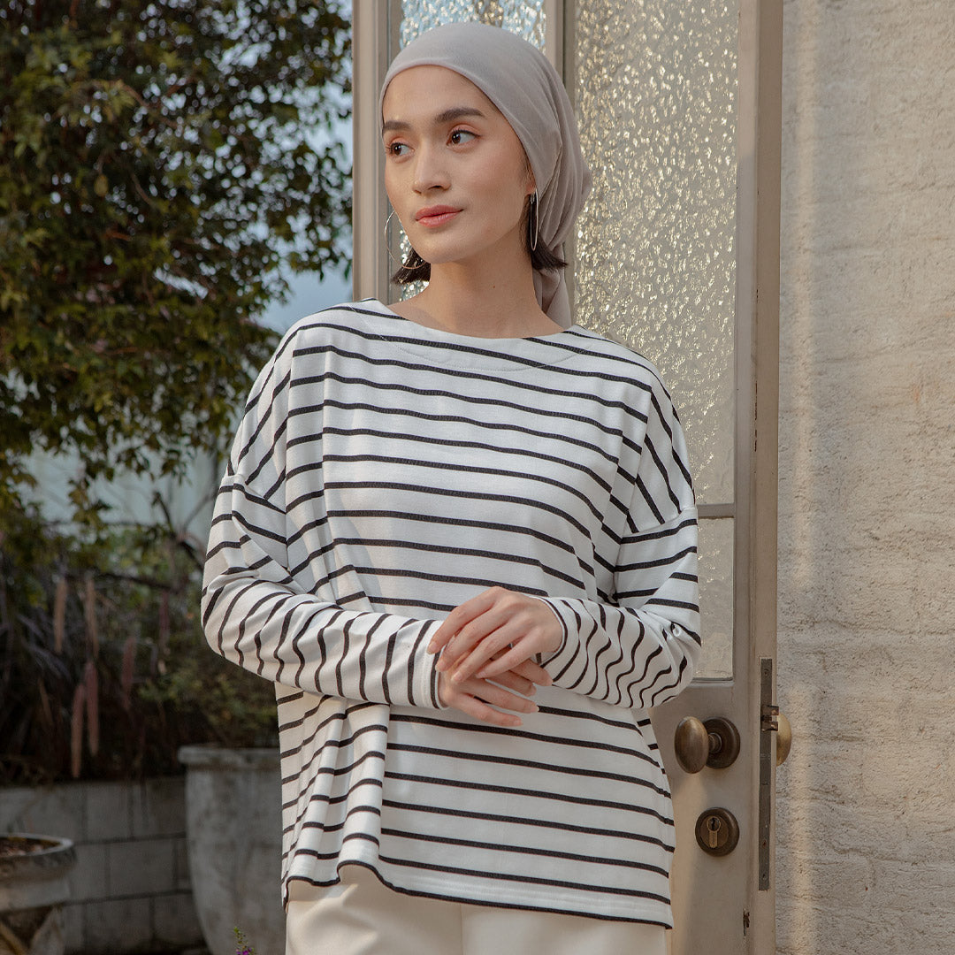 Ulyani Black and White Stripe Tops