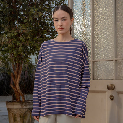 Ulyani Dark Blue Stripe Tops