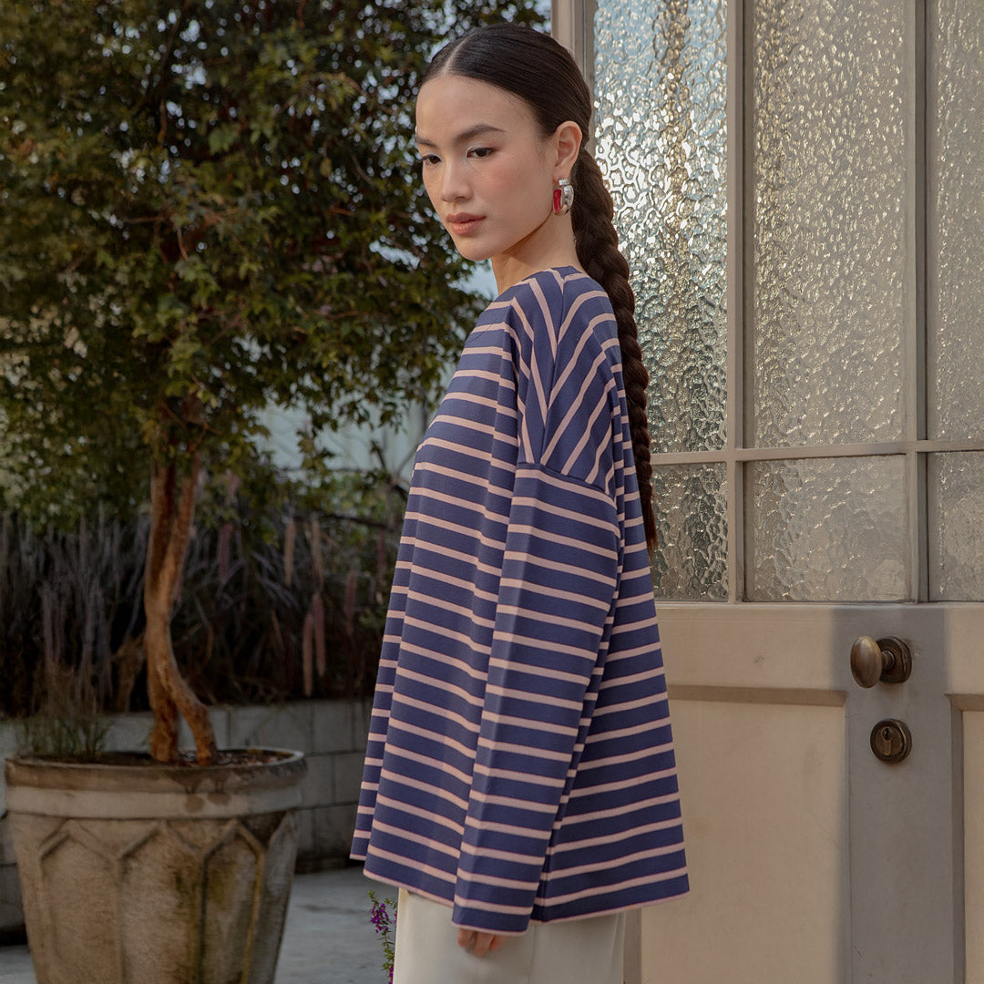 Ulyani Dark Blue Stripe Tops
