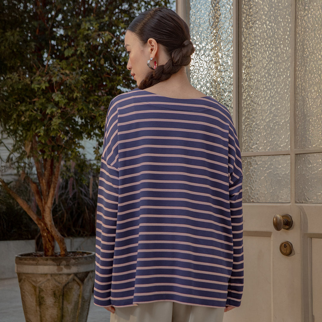Ulyani Dark Blue Stripe Tops