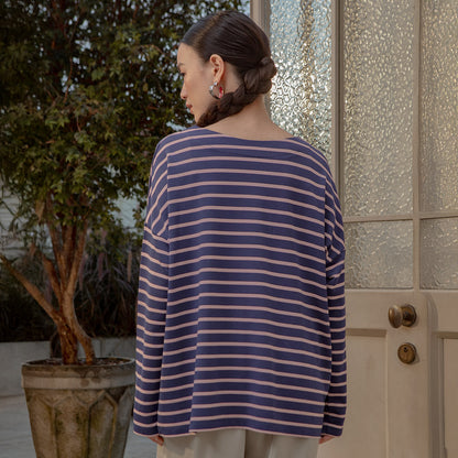 Ulyani Dark Blue Stripe Tops