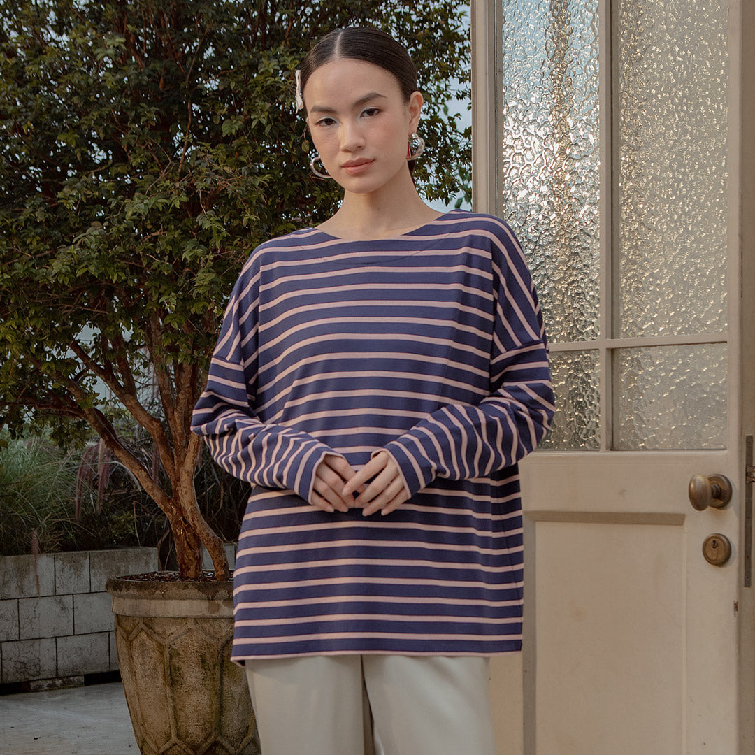 Ulyani Dark Blue Stripe Tops