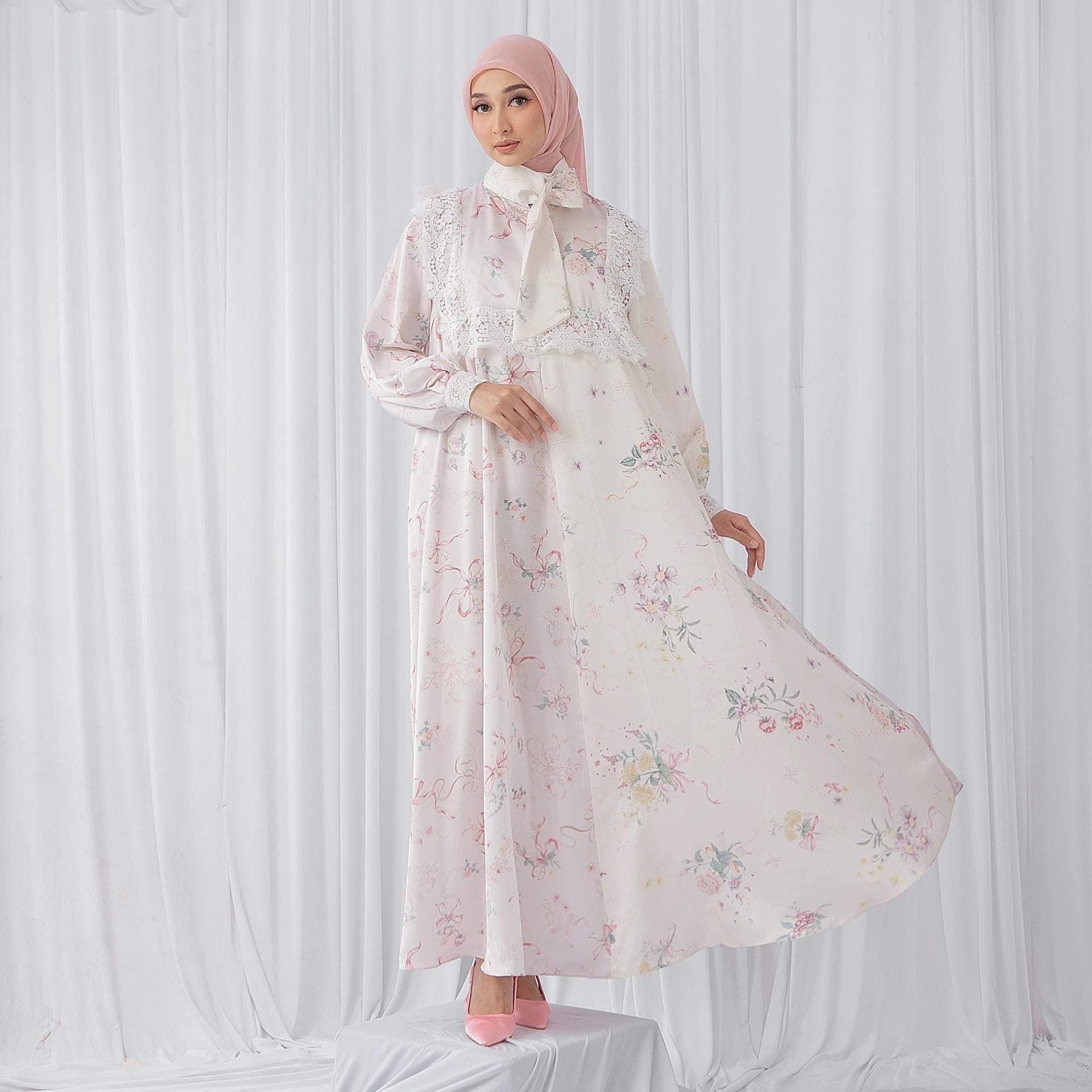 Vienna Pink Yellow Coquette Dress | HijabChic