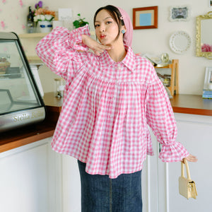 
            
                Load image into Gallery viewer, Yora Gingham Pink Tops | HijabChic
            
        