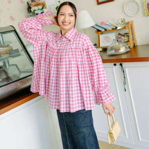 
            
                Load image into Gallery viewer, Yora Gingham Pink Tops | HijabChic
            
        