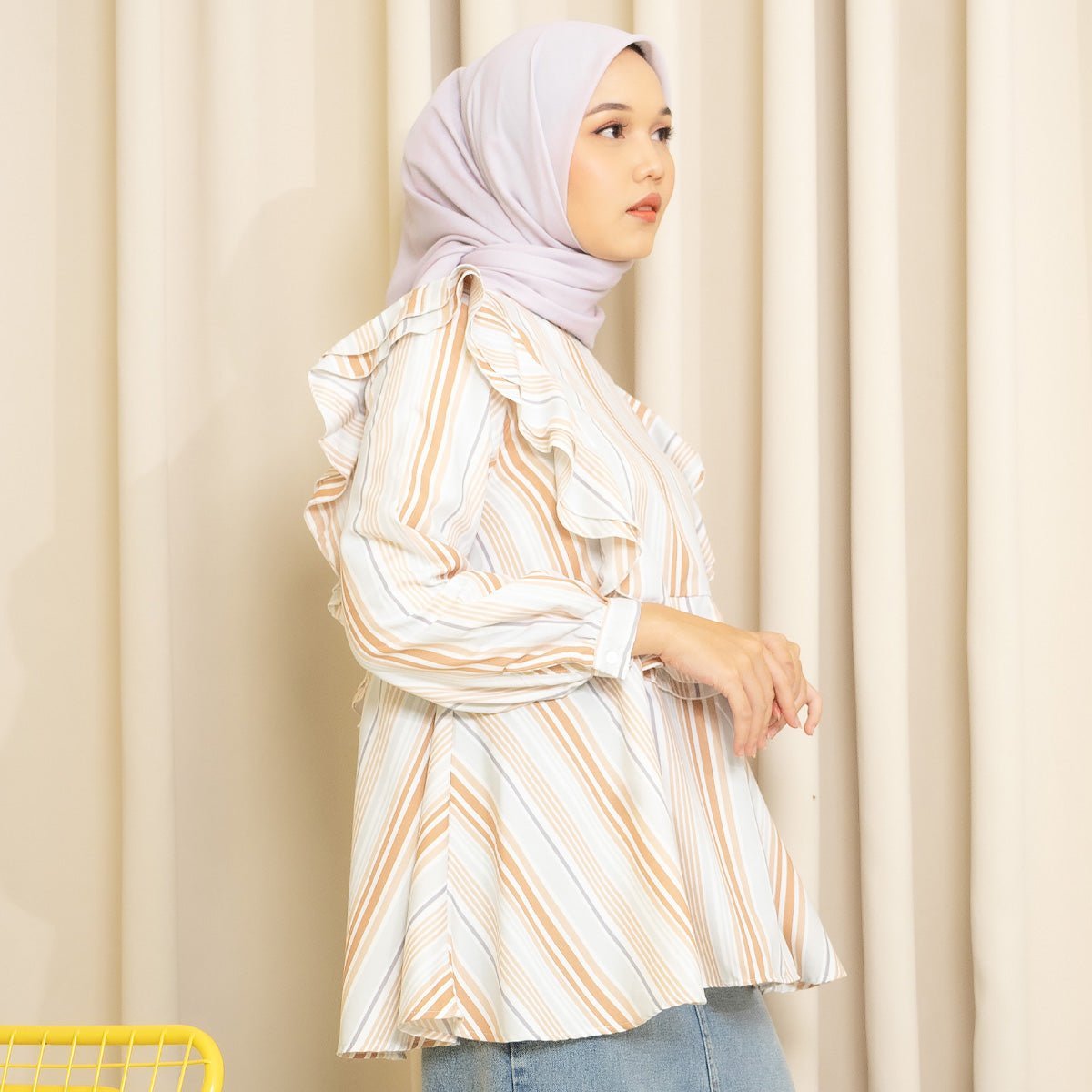 Zalina Peach Stripe Tops | HijabChic