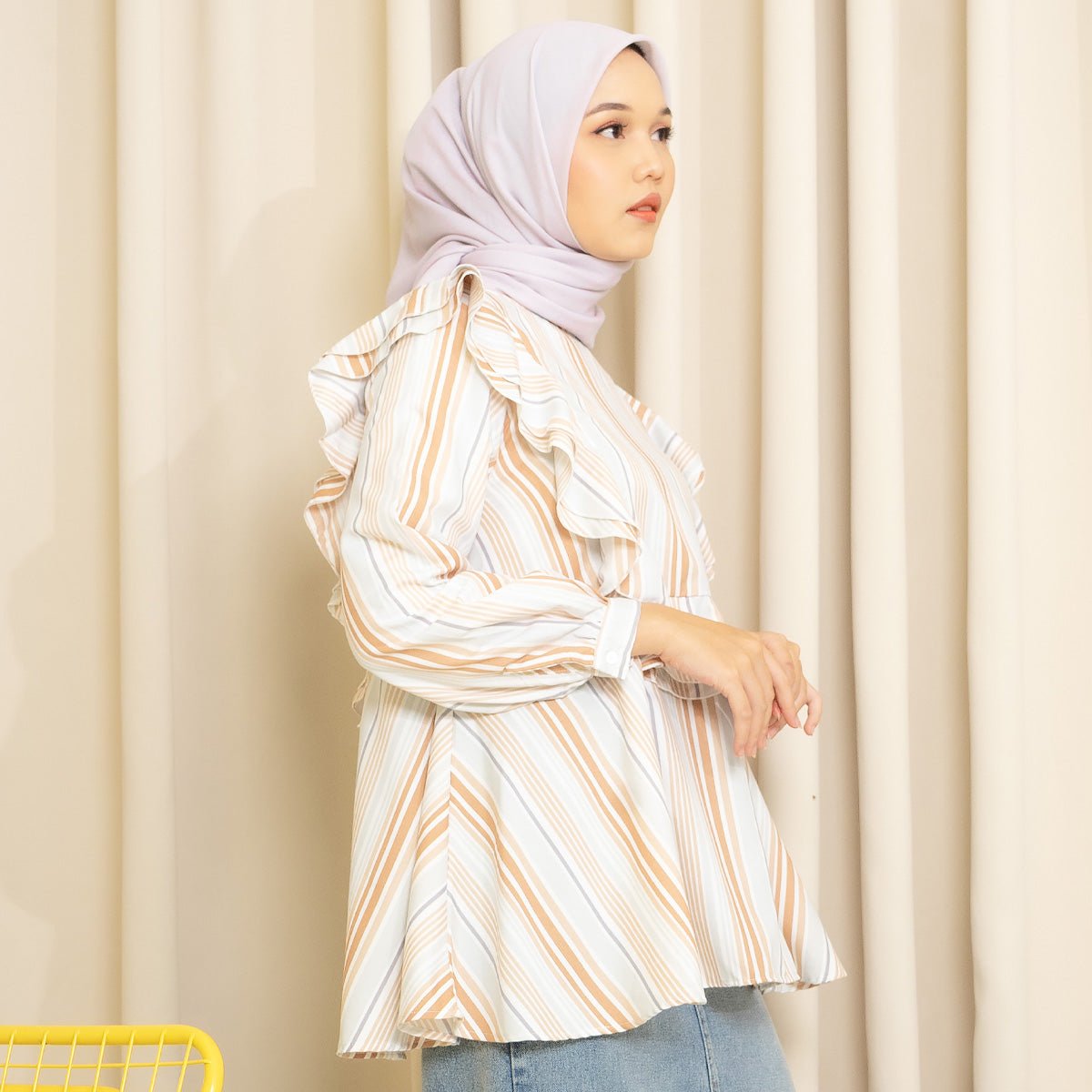 Zalina Peach Stripe Tops