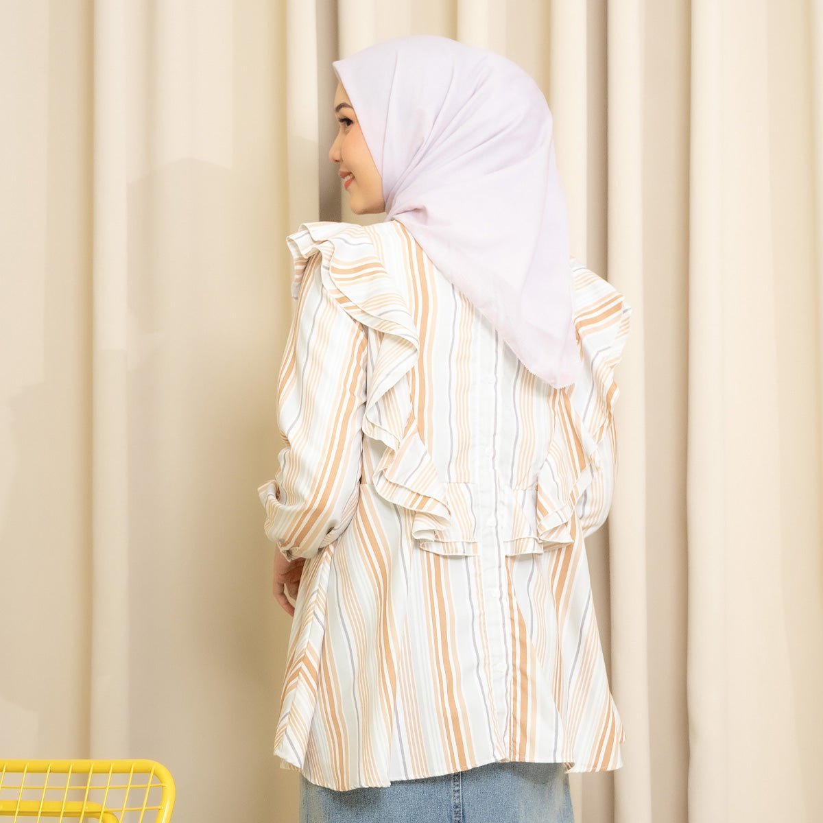 Zalina Peach Stripe Tops | HijabChic