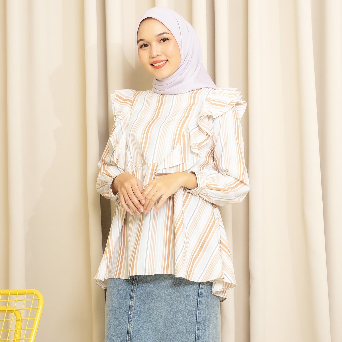 Zalina Peach Stripe Tops | HijabChic