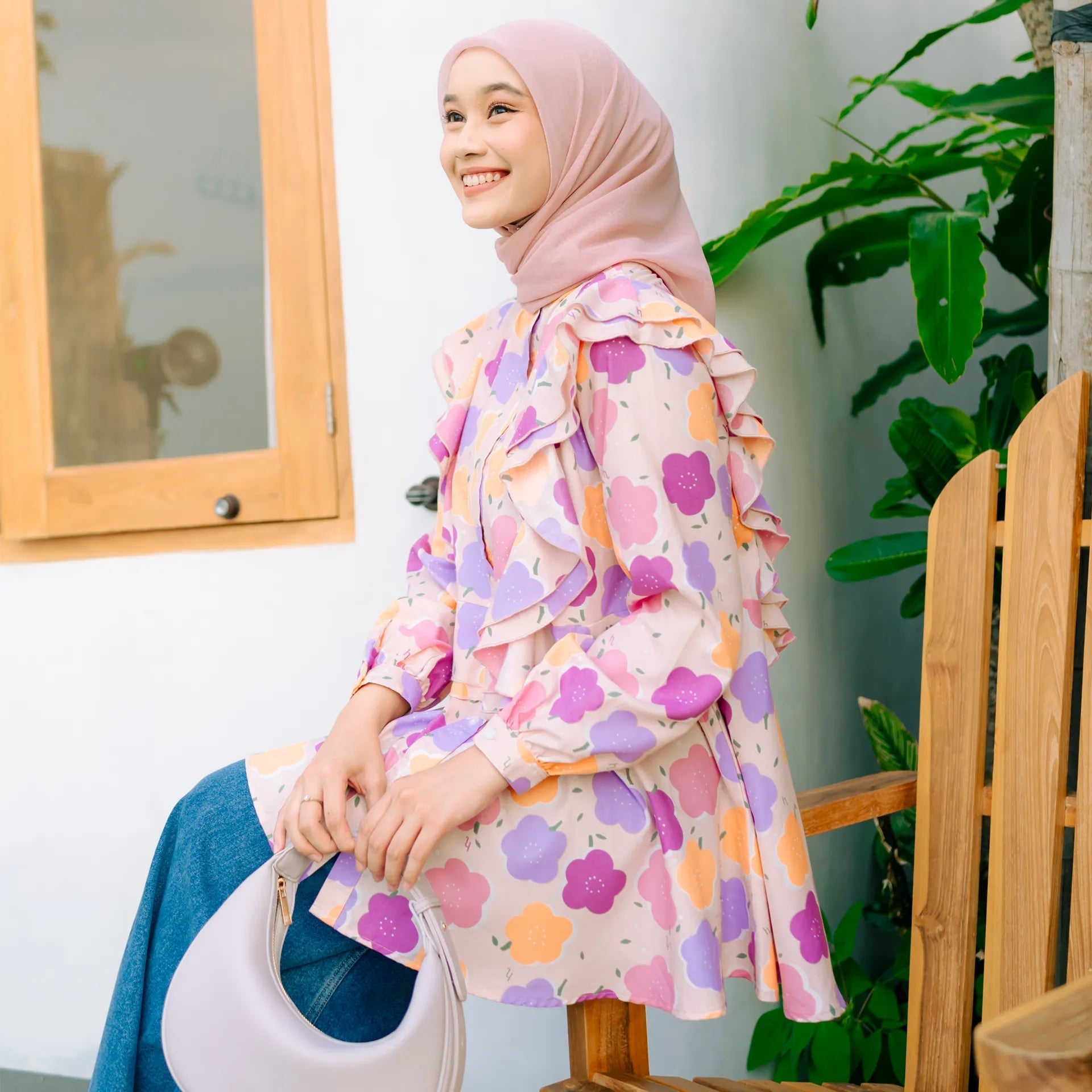 Zalina Flower Multicolor Tops | HijabChic