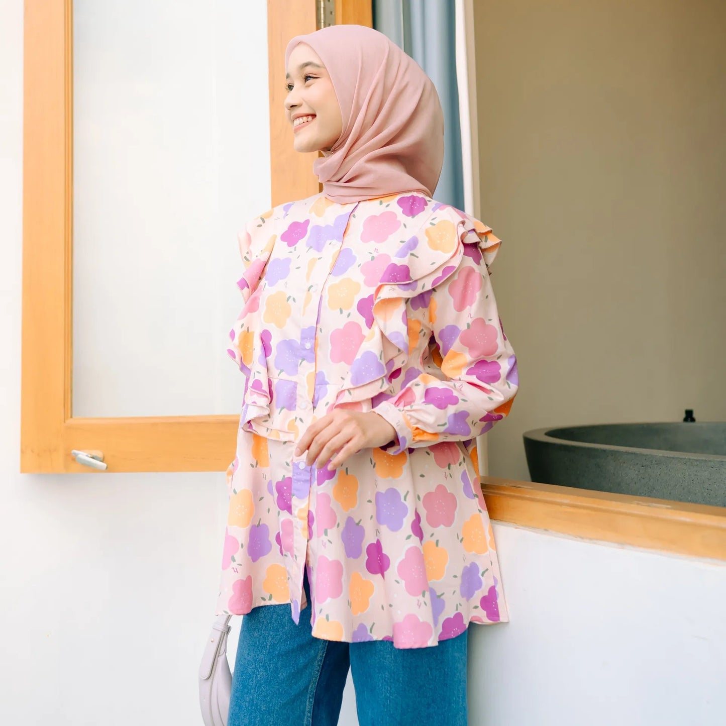 Zalina Flower Multicolor Tops | HijabChic