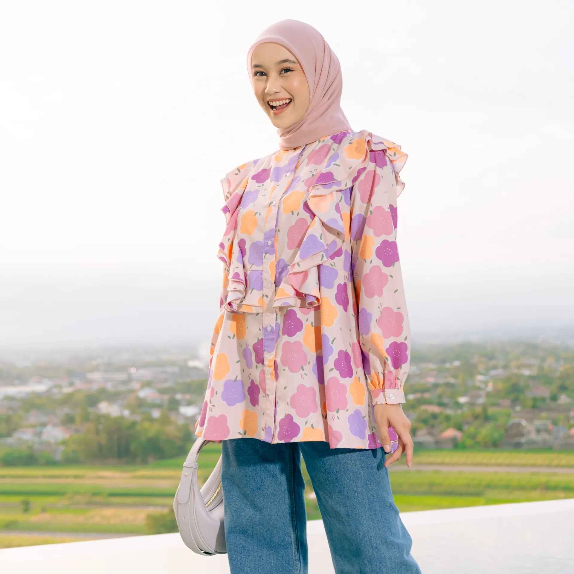 Zalina Flower Multicolor Tops | HijabChic