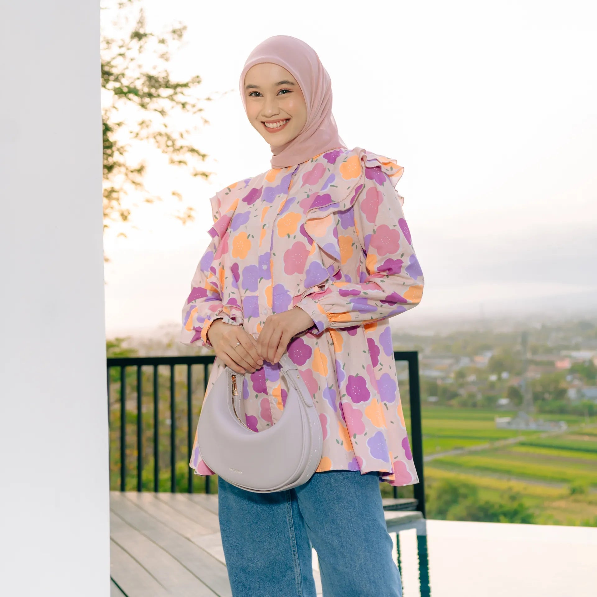 Zalina Flower Multicolor Tops | HijabChic