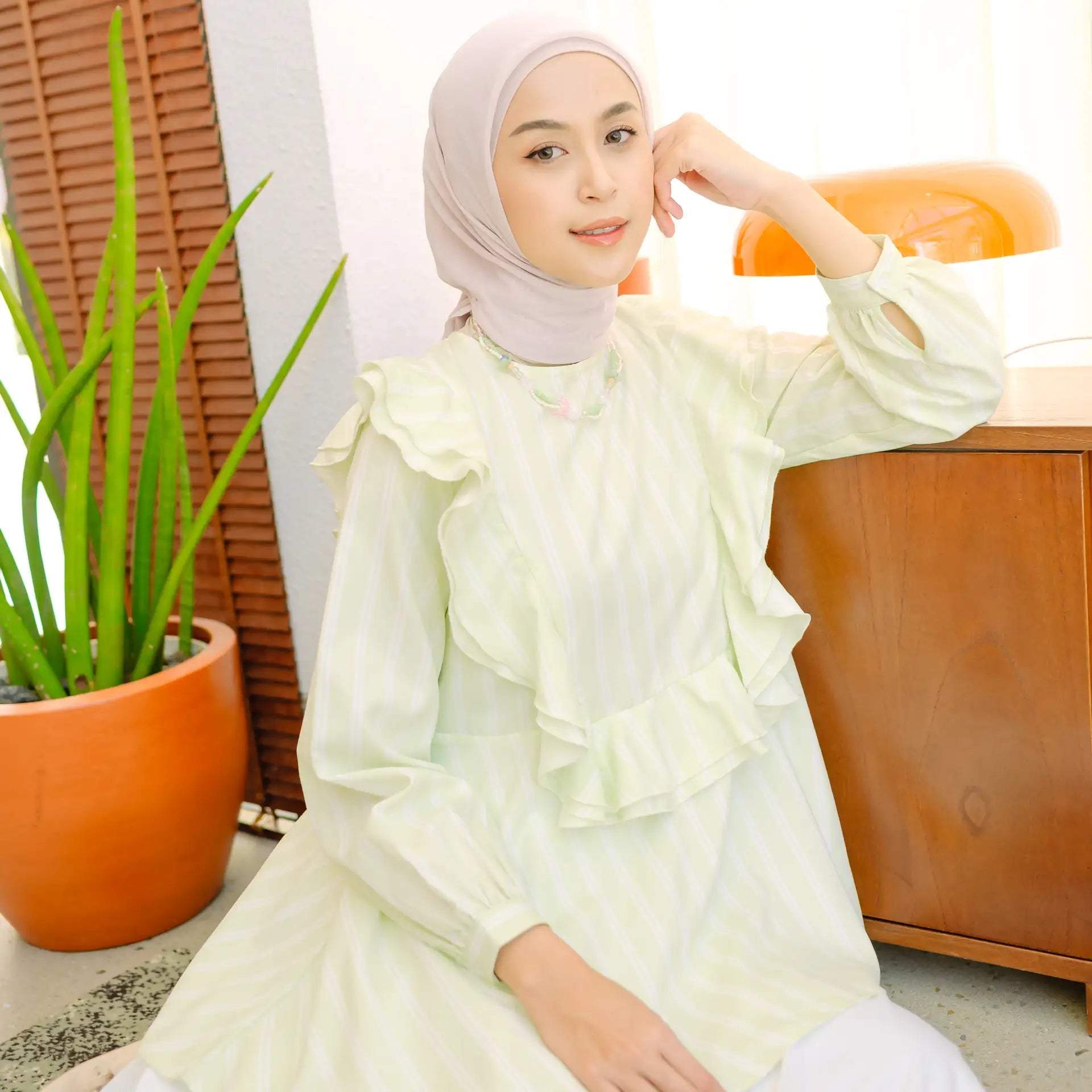 zalina apple green stripe tops hijabchic atasan blouse 2