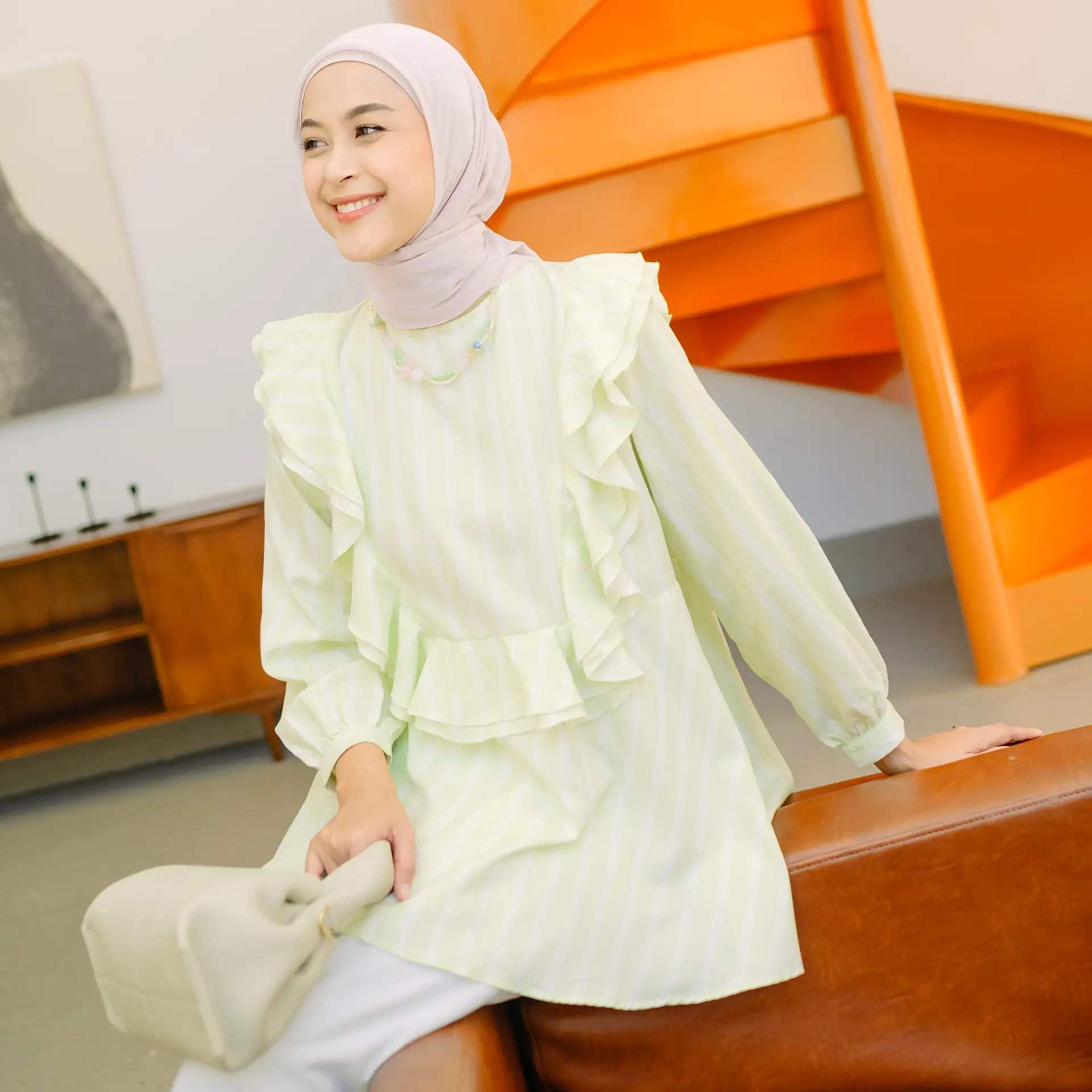 zalina apple green stripe tops hijabchic atasan blouse 3