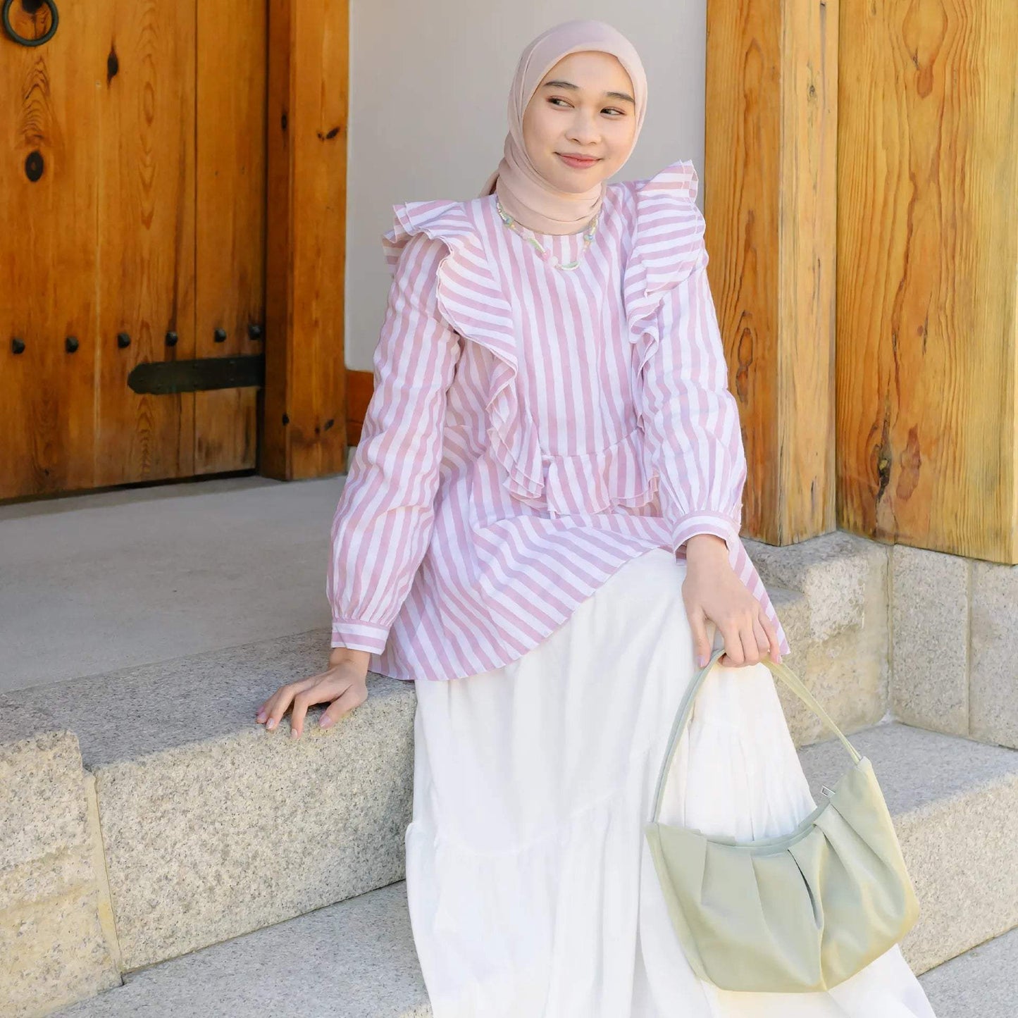 Zalina Dusty Pink Stripe Tops hijabchic 3