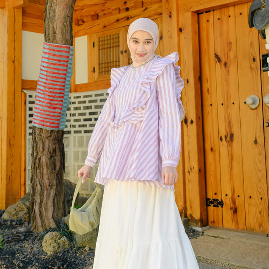 Zalina Dusty Pink Stripe Tops hijabchic