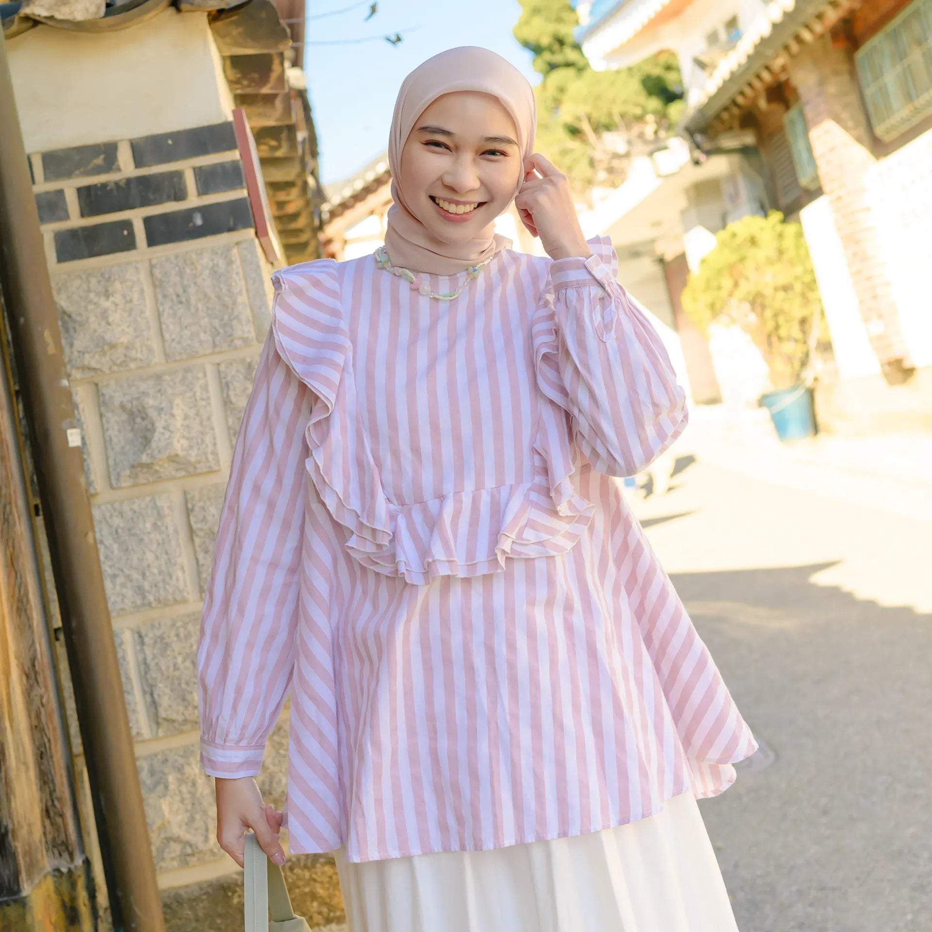 Zalina Dusty Pink Stripe Tops hijabchic 2