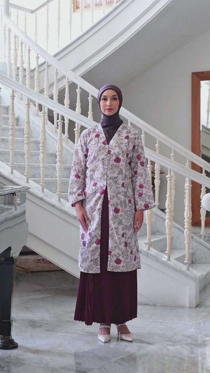 Jelita Red Tunic - Tunik Katun Motif Bunga V-Neck