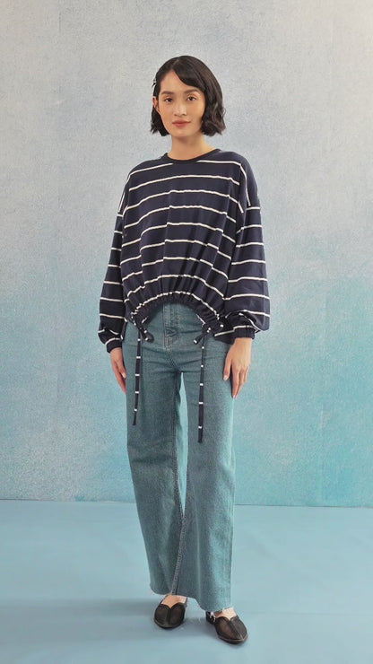 Blanca Navy Top - Blouse Cotton Combed Tali Kerut Adjustable