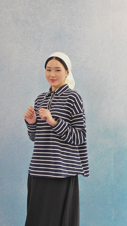Juna Navy Top - Kaos Stripe Baby Terry