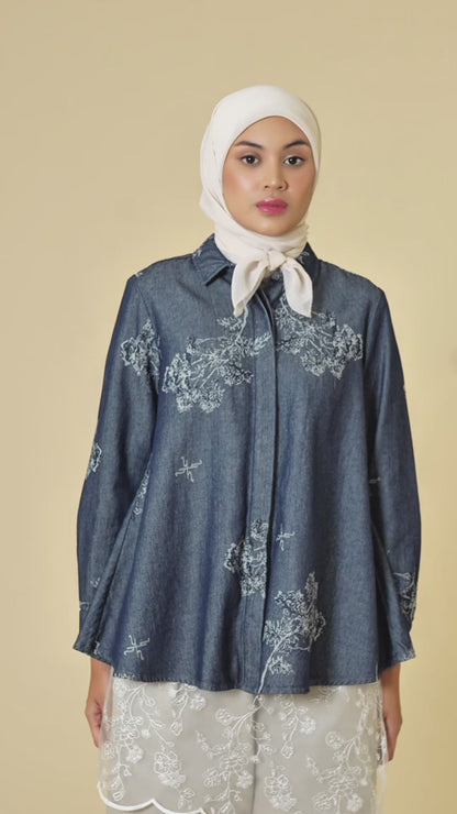 Maurelle Top - Jacquard Denim