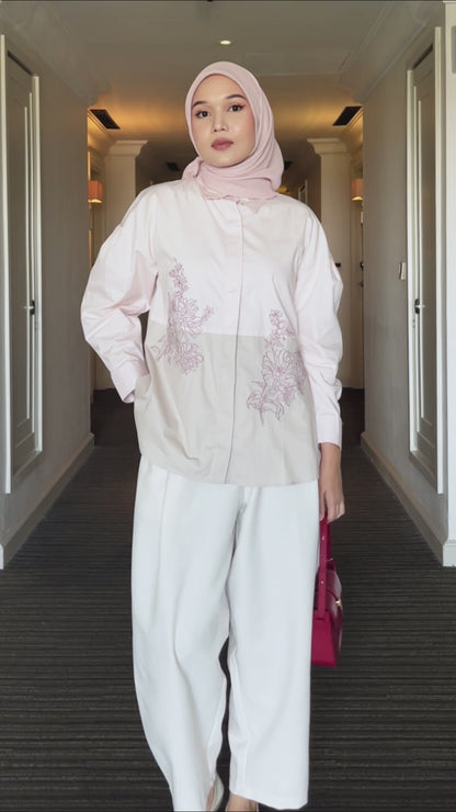 Laya Top - Kemeja Katun Bordir Two Tone Color