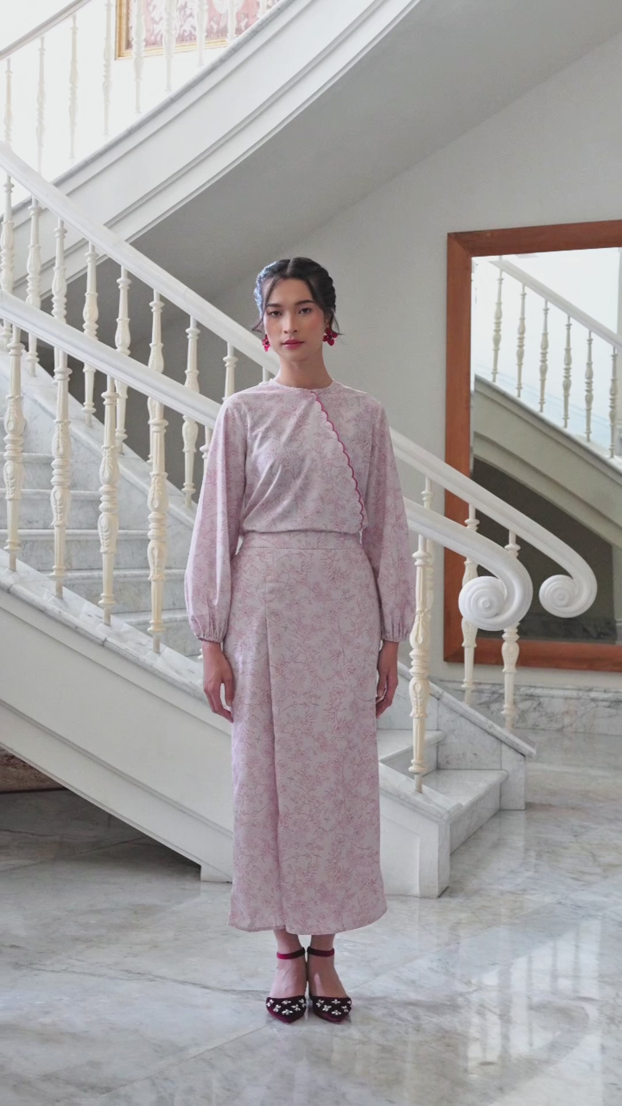 Puspa Pink Skirt - Rok Katun Motif Bunga Silluet Lurus