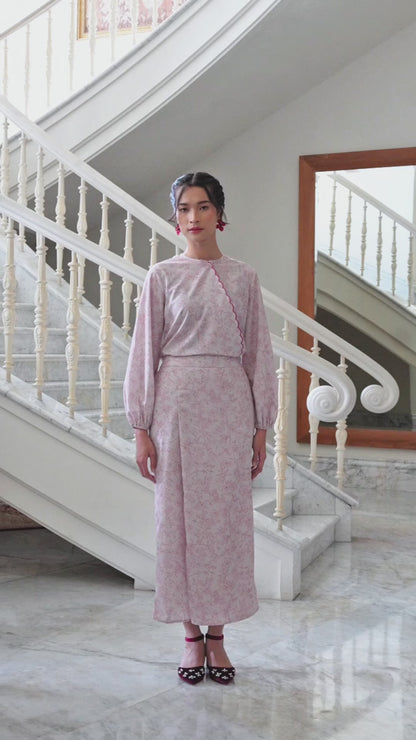 Puspa Pink Skirt - Rok Katun Motif Bunga Silluet Lurus