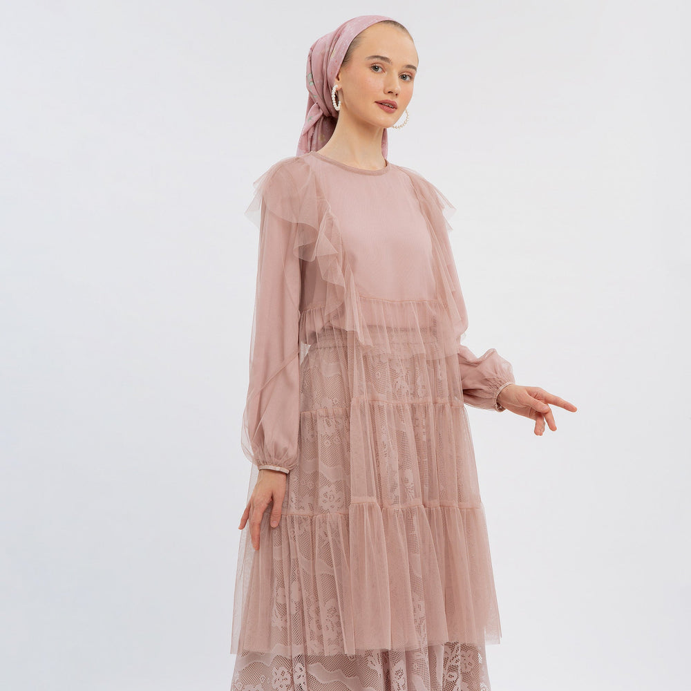 Aruna Tulle Mocca Outerwear | HijabChic