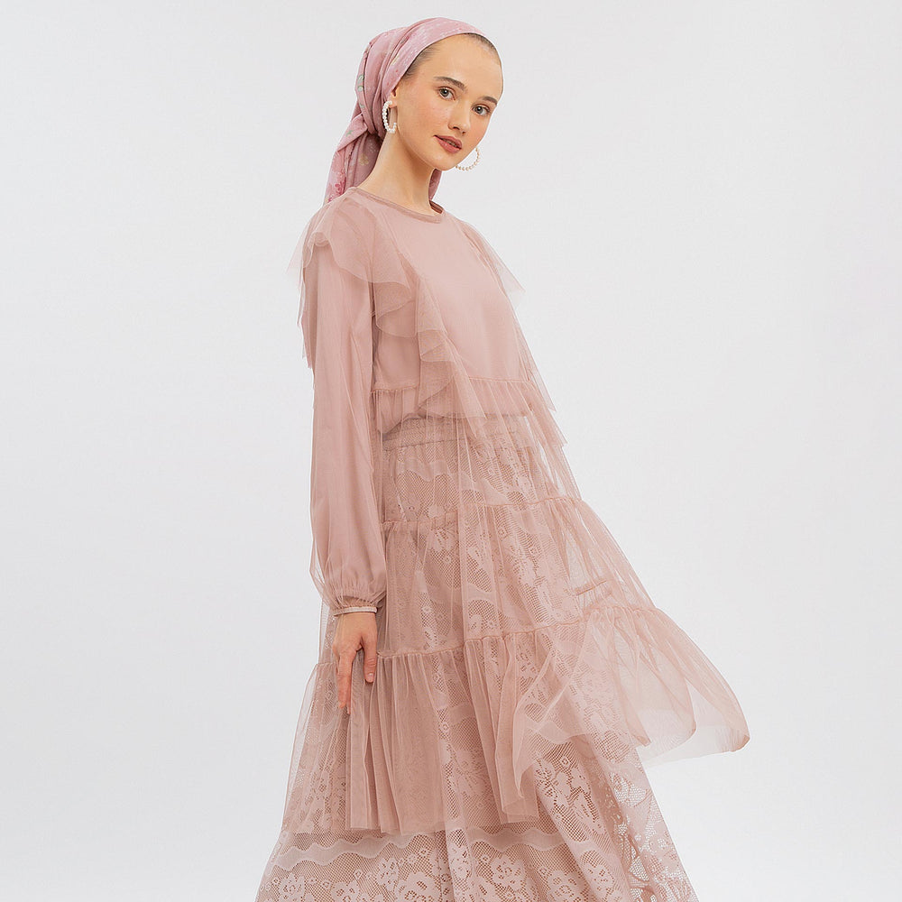 Aruna Tulle Mocca Outerwear | HijabChic