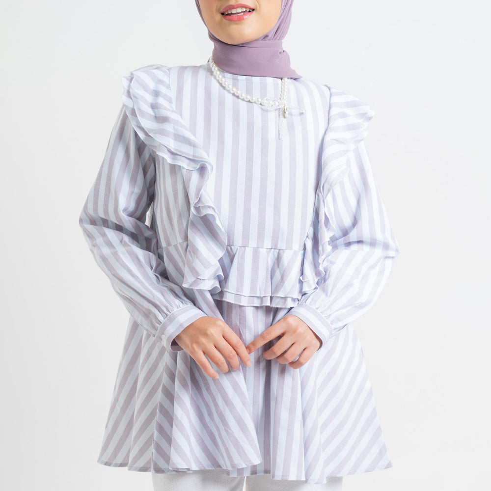 
            
                Load image into Gallery viewer, Zalina Dope Purple Stripe Tops | HijabChic
            
        