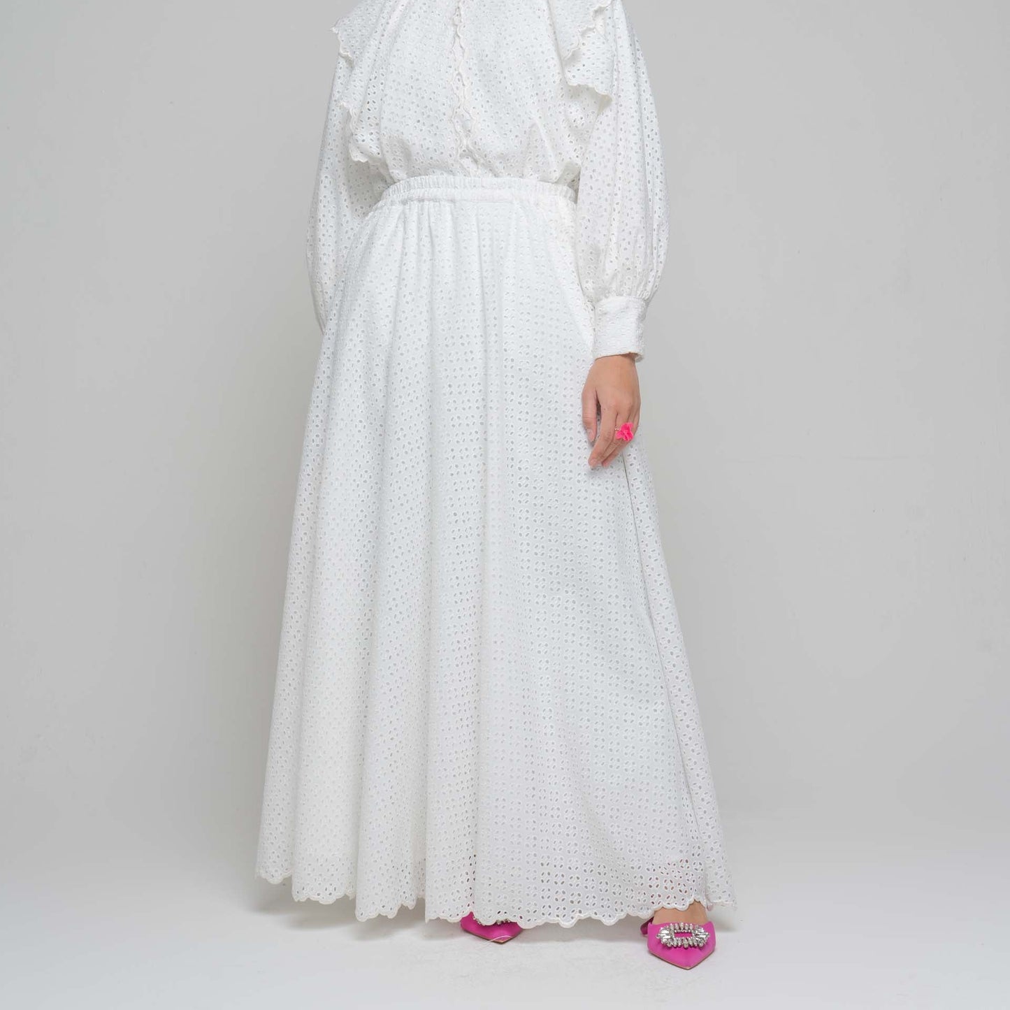 Mimosa Broidery Broken White Skirt | HijabChic