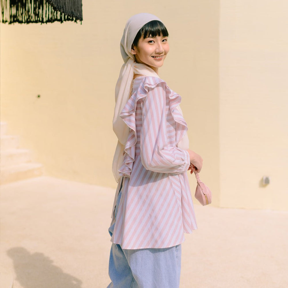 Defect Zakira Pink Stripe Top | HijabChic